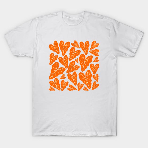 Orange veiny heart shaped plant leaves pattern T-Shirt by Baobabprintstore